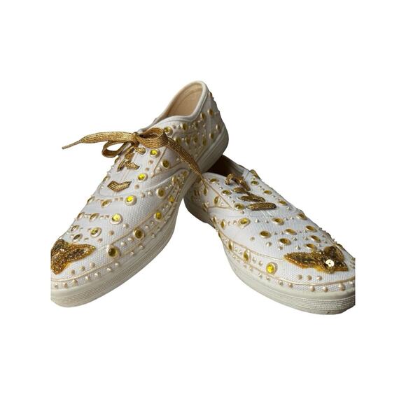 Vintage 80s Glitzies Bedazzled Butterfly Sparkly Gold Sequined Shoes Sneakers 8 - Picture 4 of 11